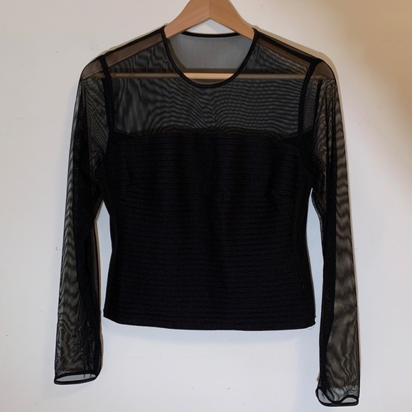 Trendy Black Mesh Long Sleeve Top- Size S - Picture 3 of 8